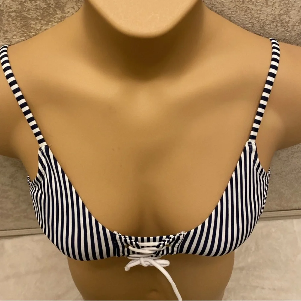 Xhilaration Black and White Striped Bikini Top
